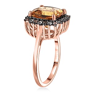 Marialite, White and Champagne Zircon Art Deco Halo Ring in 18K Vermeil RG Over Sterling Silver 4.40 ctw (Size 7.0)