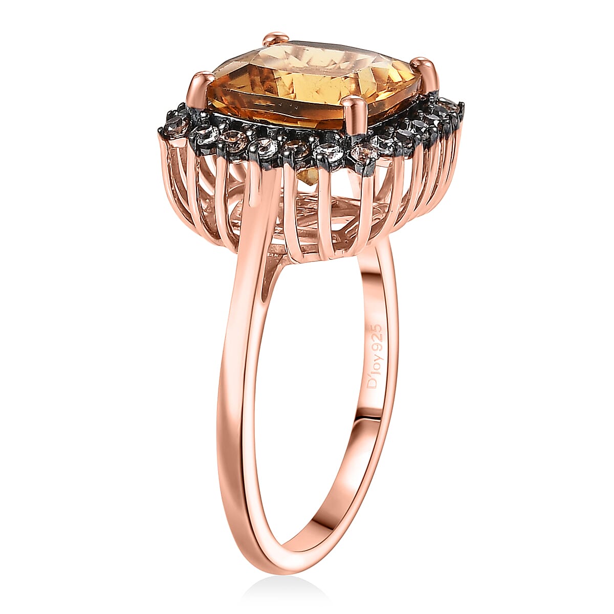 D'Joy Premium Marialite, White and Champagne Zircon 4.40 ctw Art Deco Halo Ring in 18K Vermeil Rose Gold Over Sterling Silver (Size 8.0) image number 3
