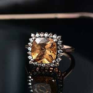 Marialite, White and Champagne Zircon Art Deco Halo Ring in 18K Vermeil RG Over Sterling Silver 4.40 ctw (Size 9.0)