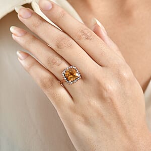 Marialite, White and Champagne Zircon Art Deco Halo Ring in 18K Vermeil RG Over Sterling Silver 4.40 ctw (Size 9.0)
