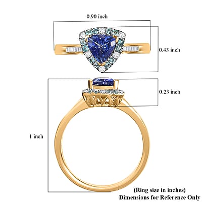Certified & Appraised Luxoro AAA Tanzanite, Paraiba Tourmaline and I2 Diamond 1.10 ctw Ring in 10K Yellow Gold (Size 10.0) (Del. in 5-7 Days)