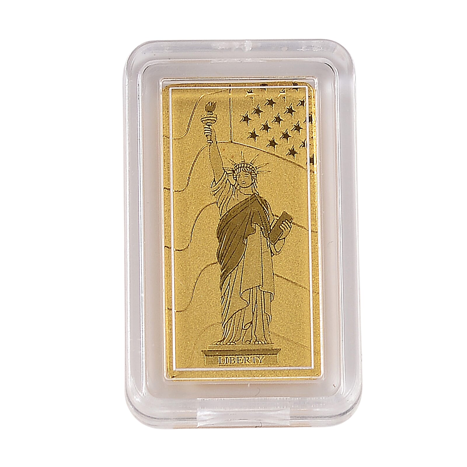 24K Yellow Gold 3D Statue of Liberty Emboss Bar (10x20x0.23mm) 1gram