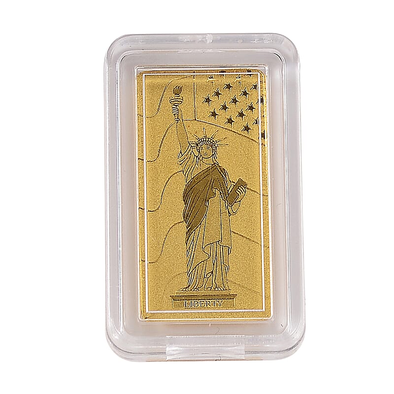  24K Yellow Gold 3D Statue of Liberty Emboss Bar (10x20x0.23mm) 1gram