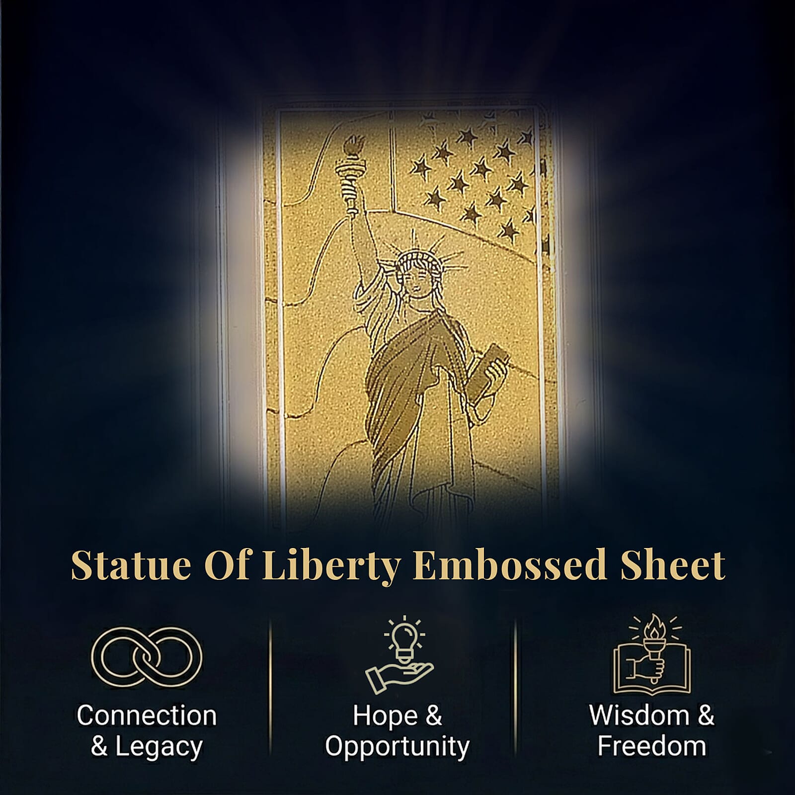 24K Yellow Gold 3D Statue of Liberty Emboss Bar (10x20x0.23mm) 1gram