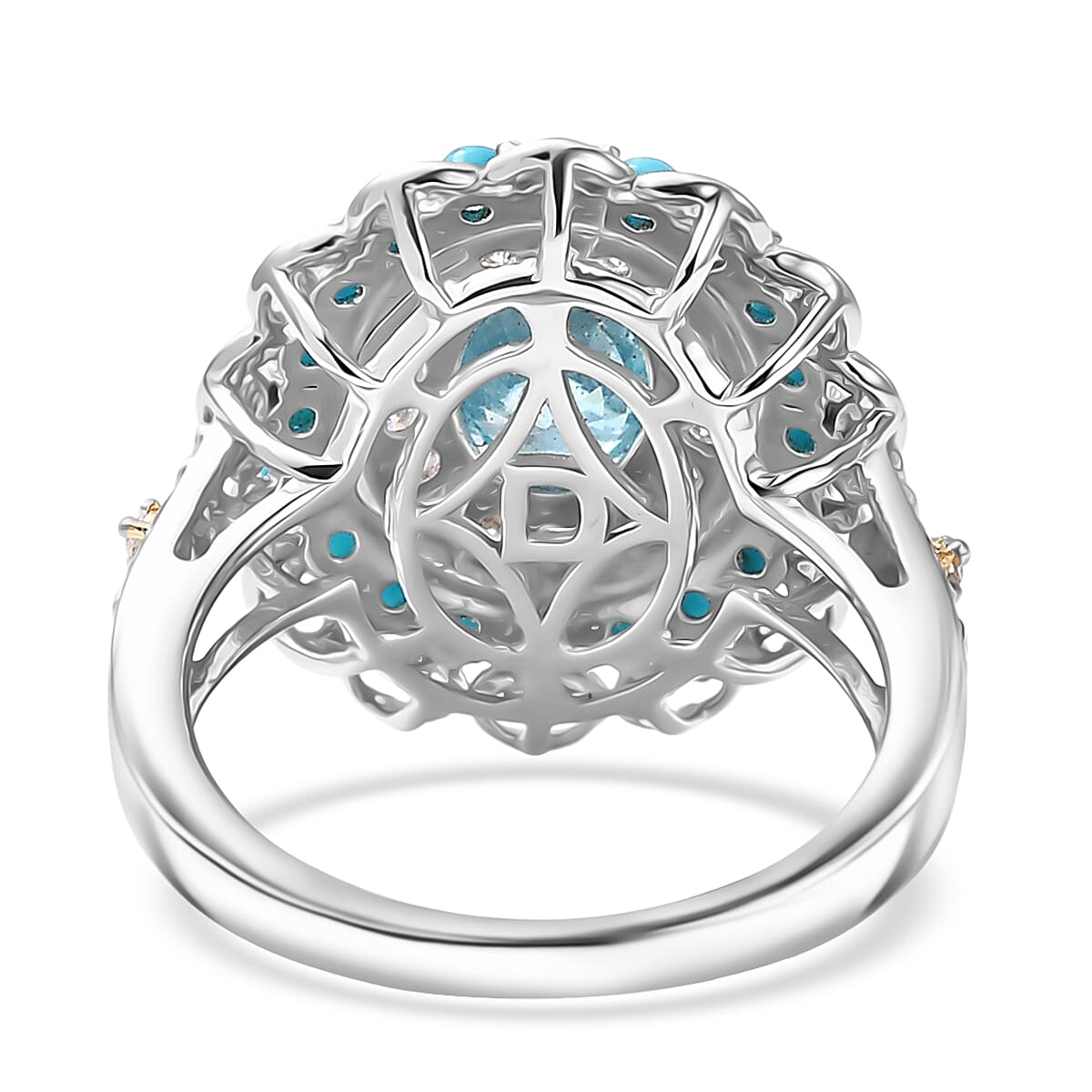 D'Joy AAA Cambodian Blue Zircon and Multi Gemstone 3.60 ctw Oceanfire Royale Ring in 18K Vermeil YG and Rhodium Over Sterling Silver (Size 7.0) image number 4