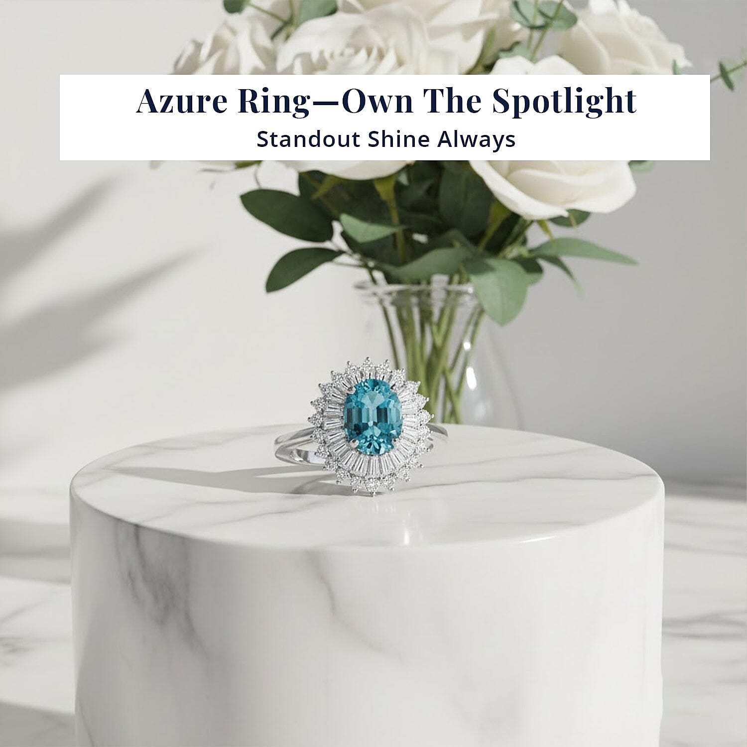 D'Joy AAA Cambodian Blue Zircon, Moissanite Azure Ring in Rhodium Over Sterling Silver 3.30 ctw (Size 10.0)