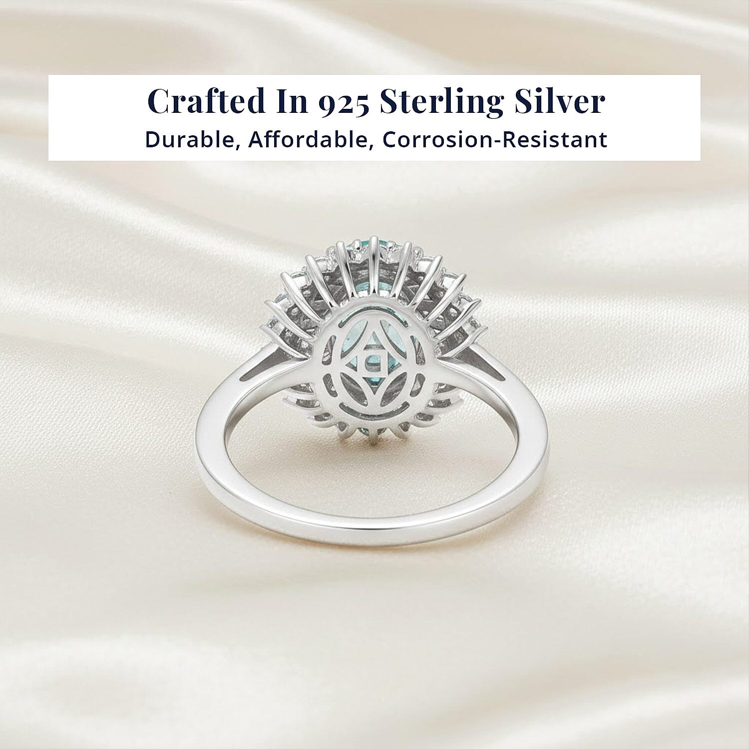 D'Joy AAA Cambodian Blue Zircon, Moissanite Azure Ring in Rhodium Over Sterling Silver 3.30 ctw (Size 10.0)