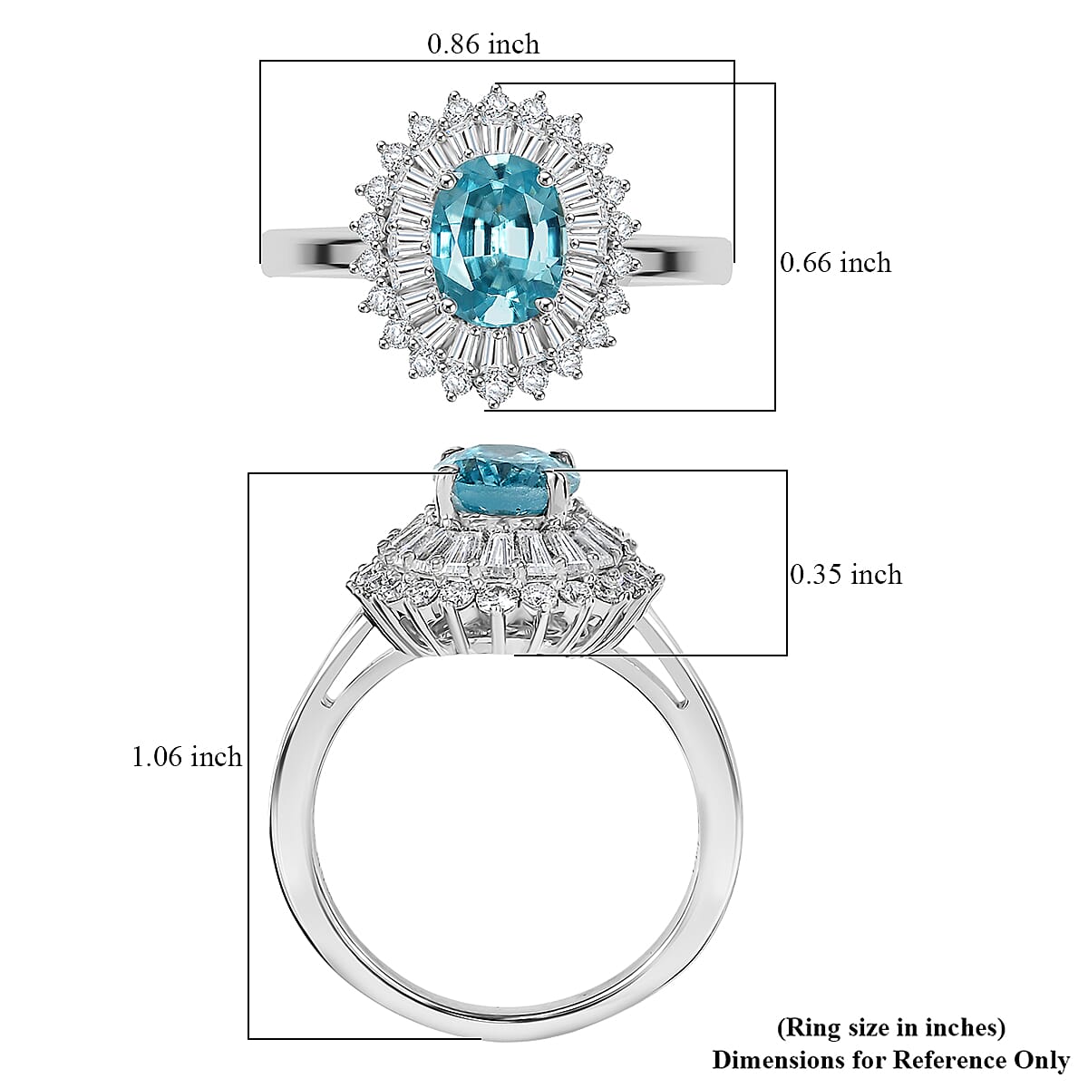 D'Joy AAA Cambodian Blue Zircon and Moissanite 3.30 ctw Azure Sunflare Ring in Rhodium Over Sterling Silver (Size 10.0) image number 5