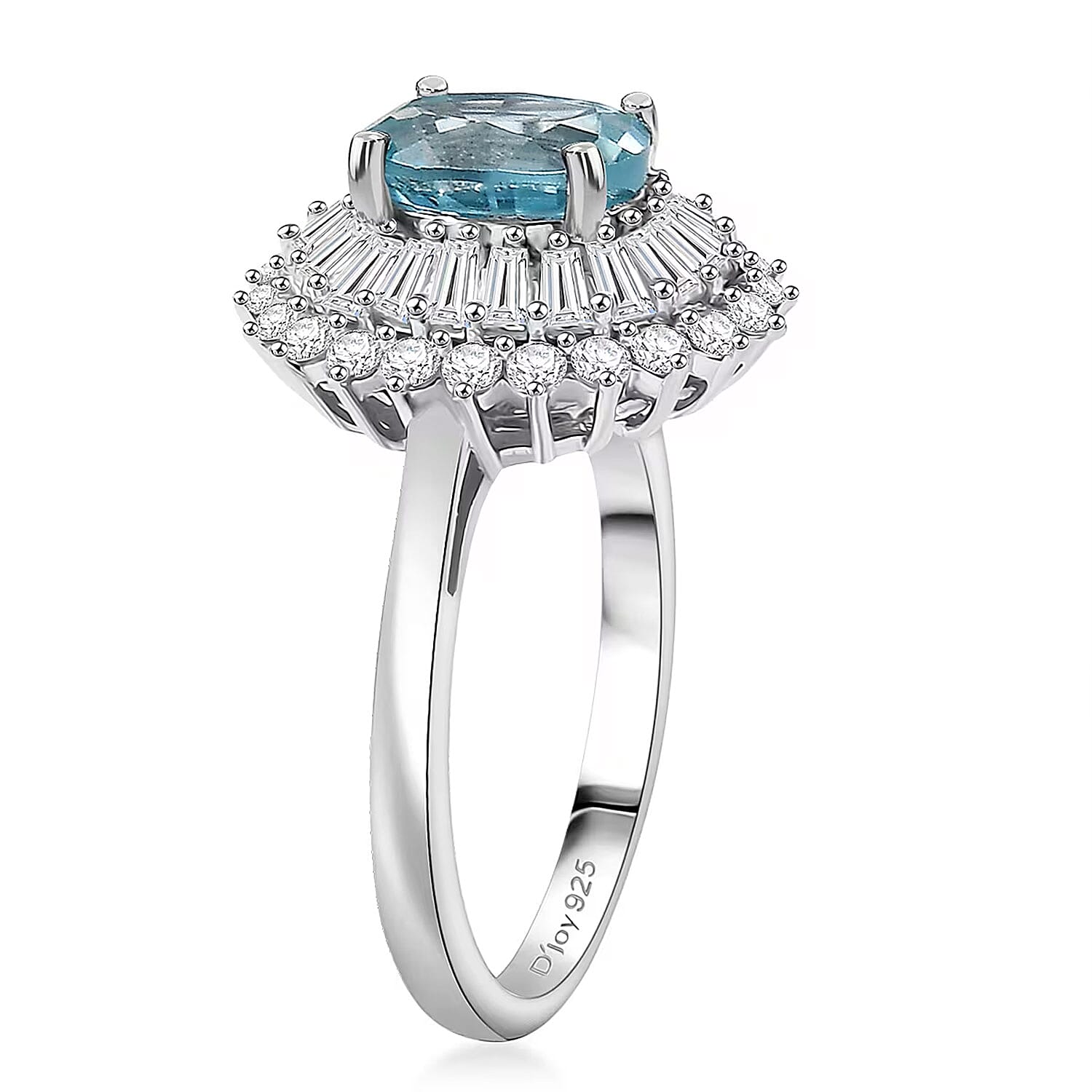 D'Joy AAA Cambodian Blue Zircon, Moissanite Azure Ring in Rhodium Over Sterling Silver 3.30 ctw (Size 10.0)