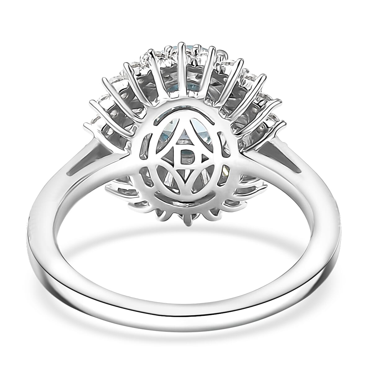 D'Joy AAA Cambodian Blue Zircon and Moissanite 3.30 ctw Azure Sunflare Ring in Rhodium Over Sterling Silver (Size 8.0) image number 4