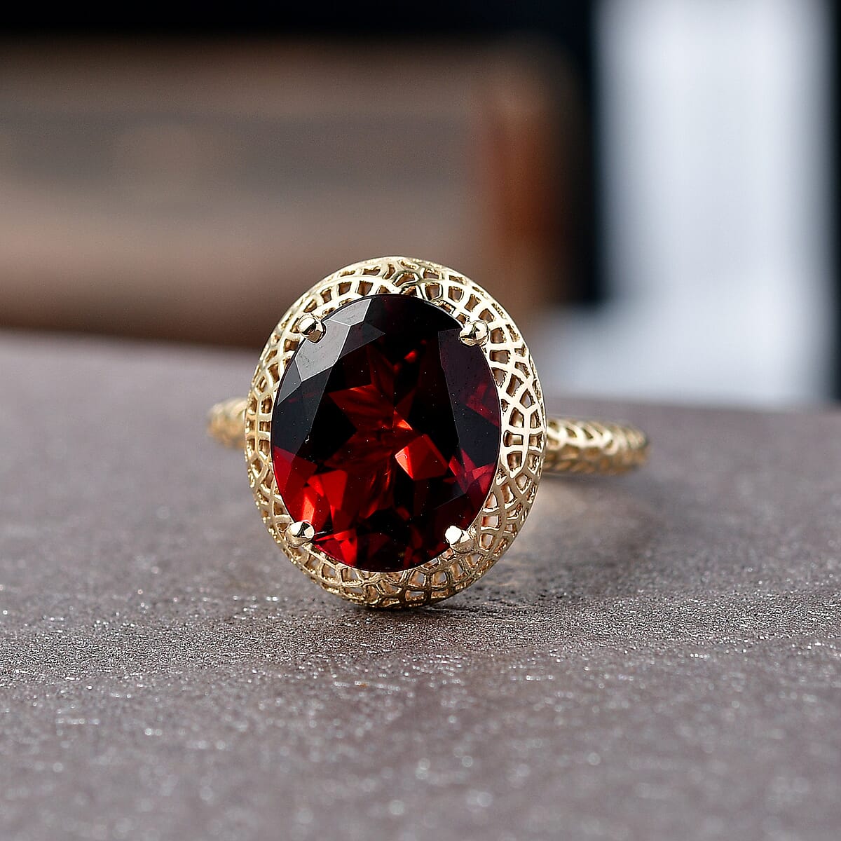 Mirage Collection 10K Yellow Gold Premium Mozambique Garnet Ring (Size 10.0) 5.30 ctw image number 1