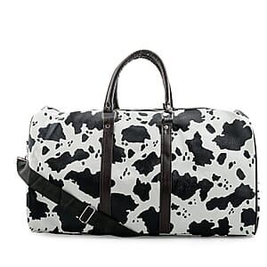 La Marey Black and White Cow Pattern Faux Leather Duffel Bag
