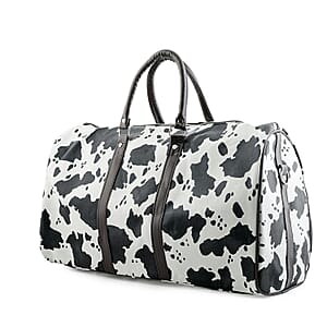 La Marey Black and White Cow Pattern Faux Leather Duffel Bag
