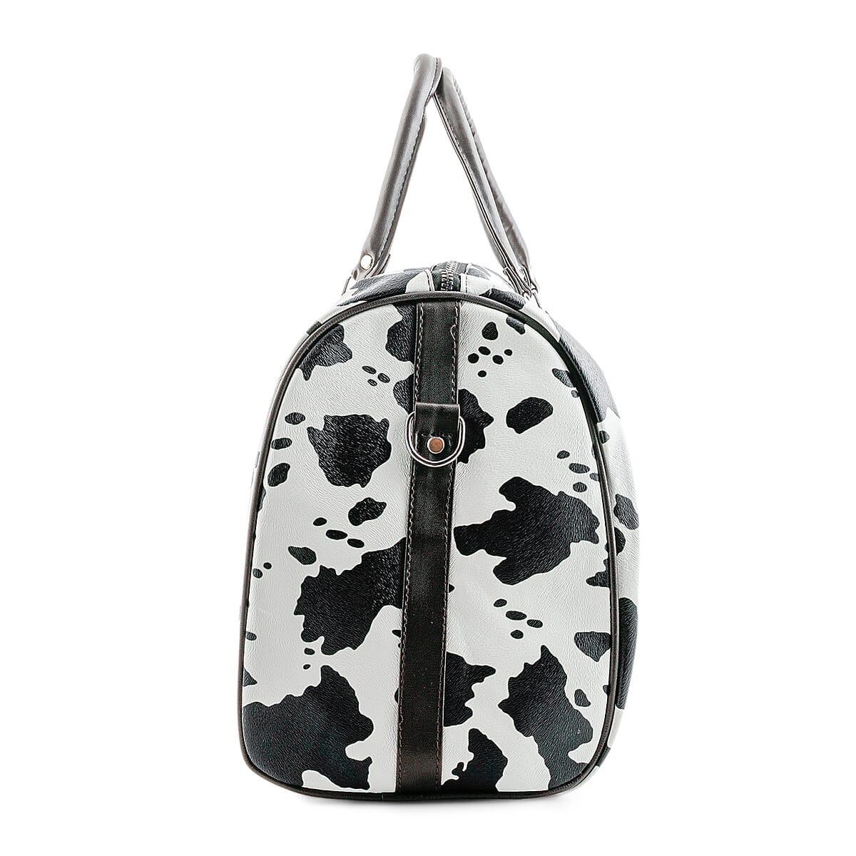La Marey Black and White Cow Pattern Faux Leather Duffel Bag image number 3