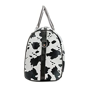 La Marey Black and White Cow Pattern Faux Leather Duffel Bag