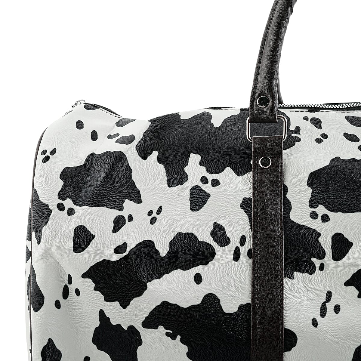 La Marey Black and White Cow Pattern Faux Leather Duffel Bag image number 4