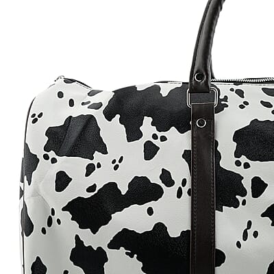 La Marey Black and White Cow Pattern Faux Leather Duffel Bag