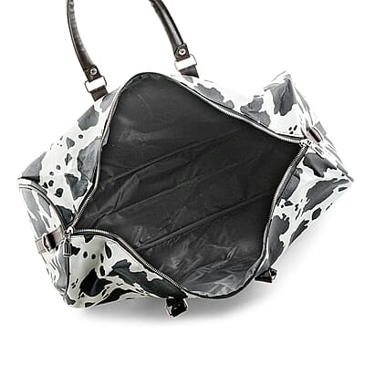 La Marey Black and White Cow Pattern Faux Leather Duffel Bag