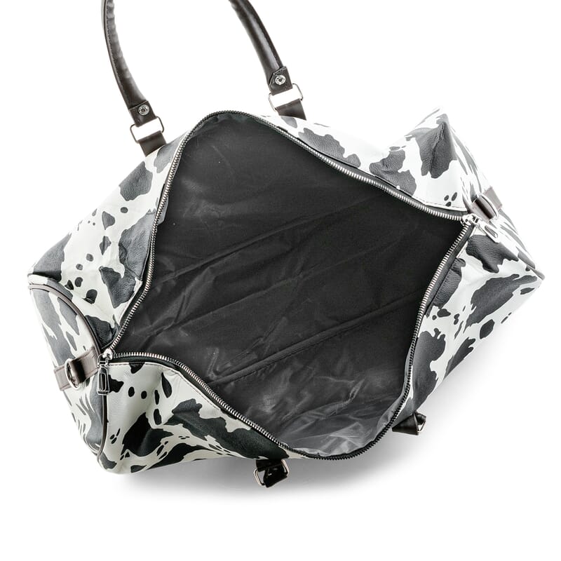 La Marey Black and White Cow Pattern Faux Leather Duffel Bag