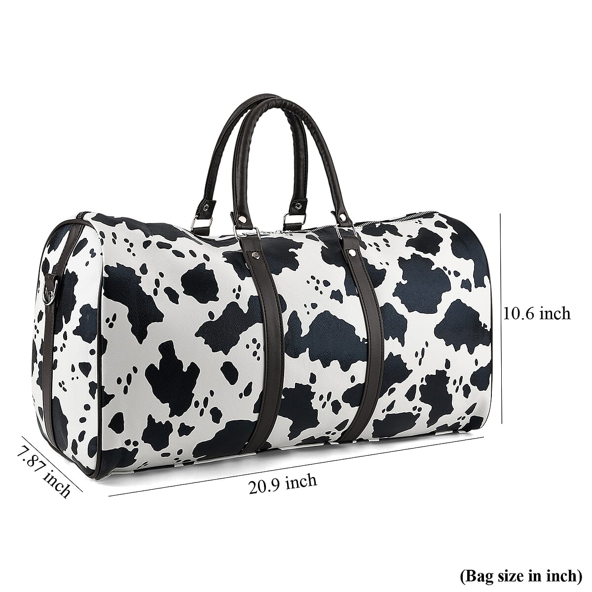 La Marey Black and White Cow Pattern Faux Leather Duffel Bag image number 7