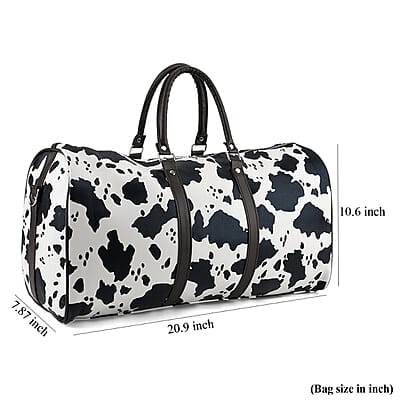 La Marey Black and White Cow Pattern Faux Leather Duffel Bag