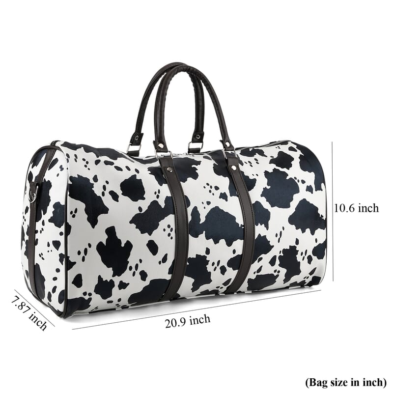 La Marey Black and White Cow Pattern Faux Leather Duffel Bag