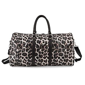 La Marey White with Black and Gray Leopard Print Faux Leather Duffel Bag