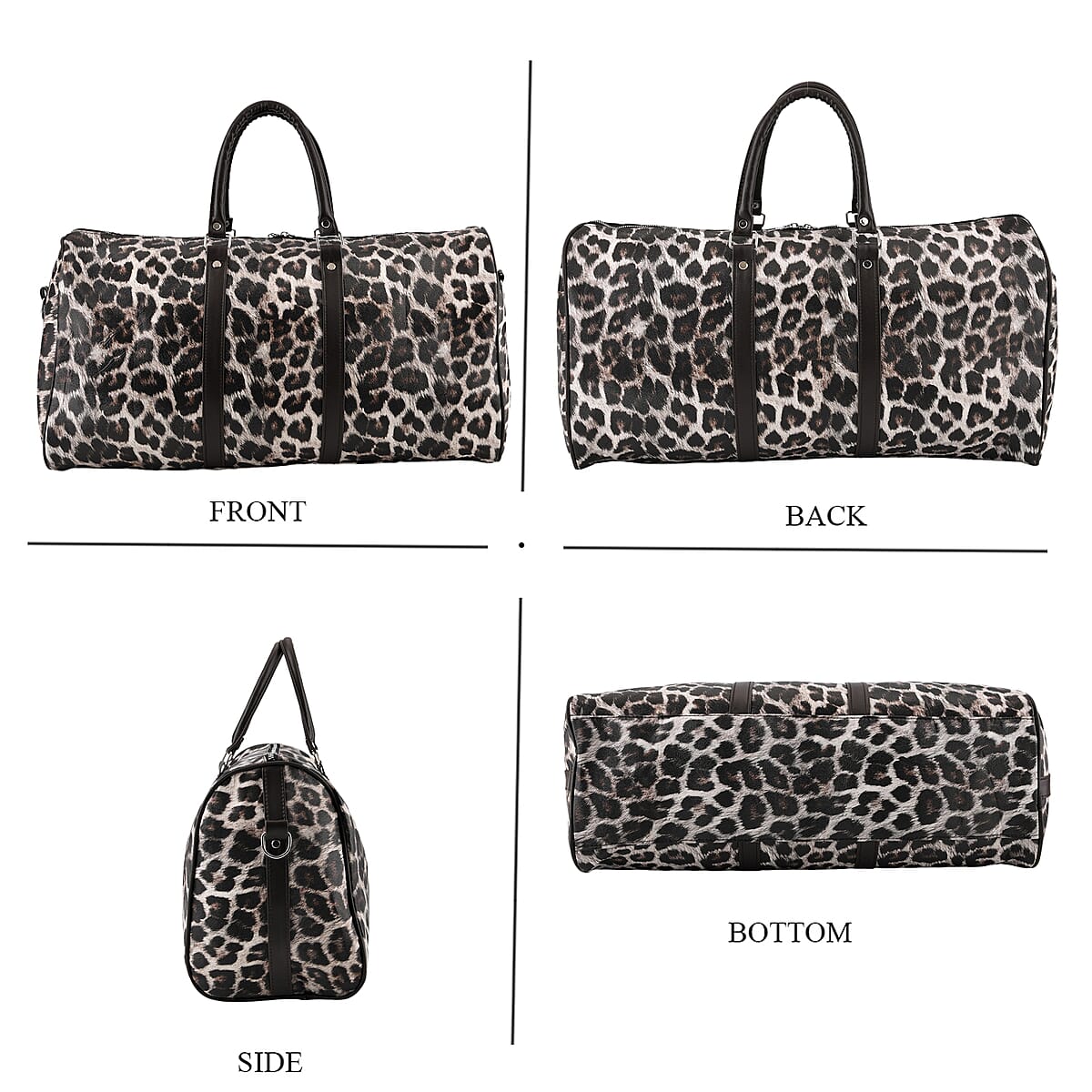 La Marey White with Black and Gray Leopard Print Faux Leather Duffel Bag image number 4