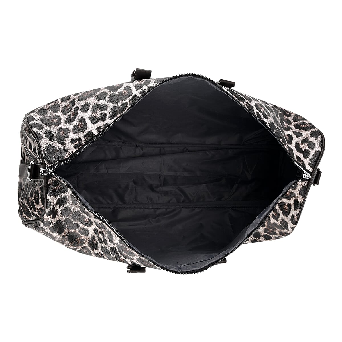 La Marey White with Black and Gray Leopard Print Faux Leather Duffel Bag image number 5