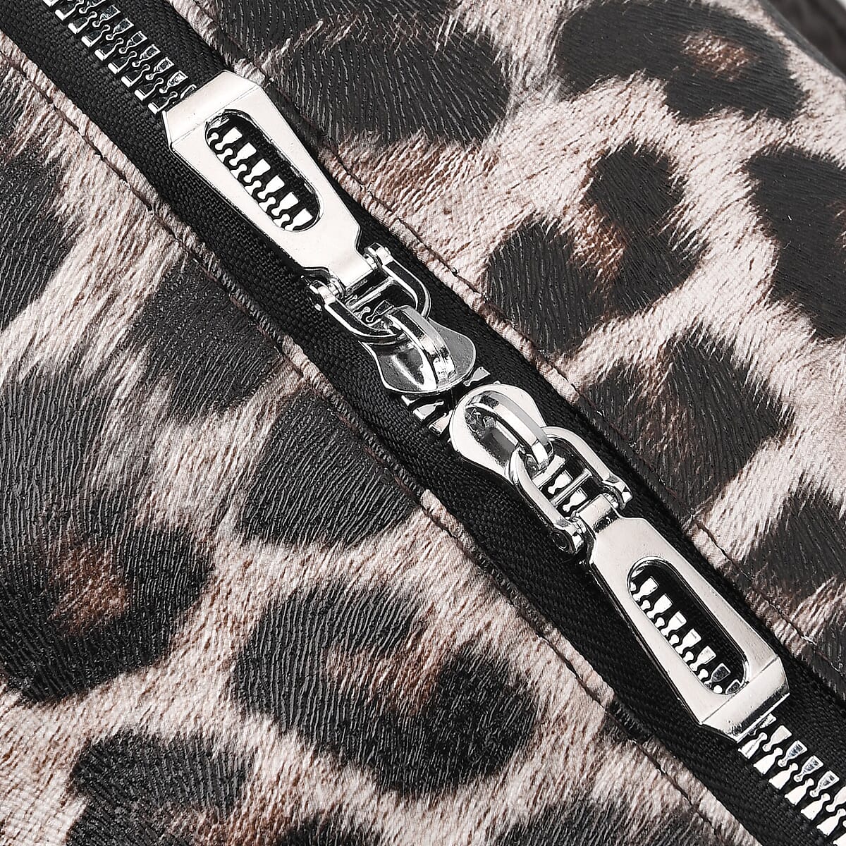 La Marey White with Black and Gray Leopard Print Faux Leather Duffel Bag image number 6