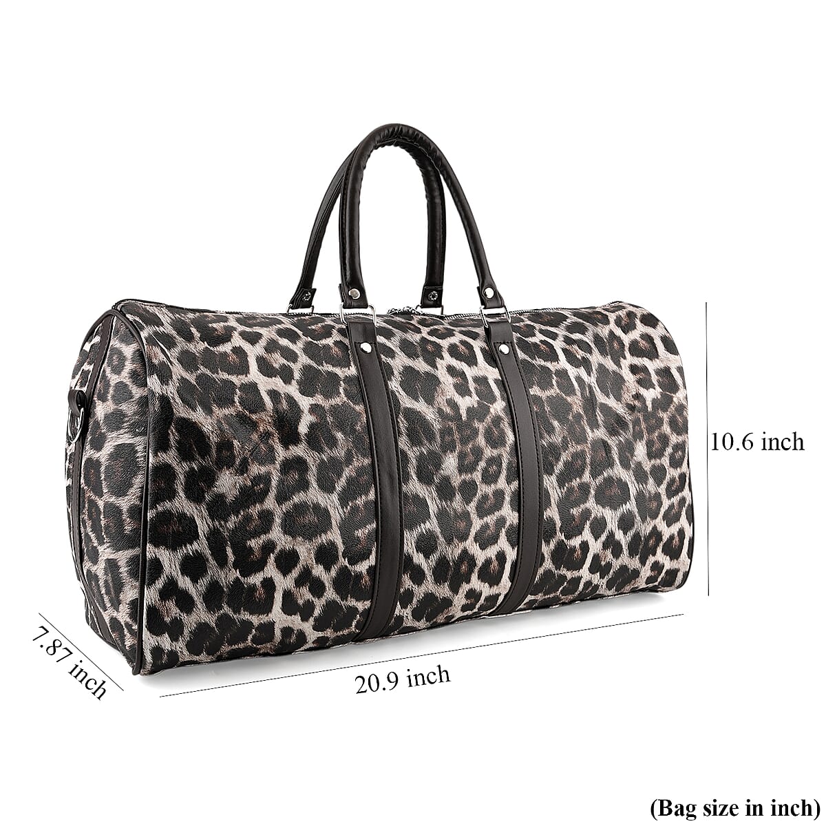 La Marey White with Black and Gray Leopard Print Faux Leather Duffel Bag image number 7