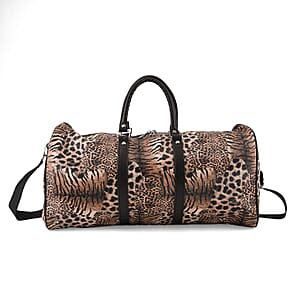 La Marey Khaki Leopard Print Faux Leather Duffel Bag