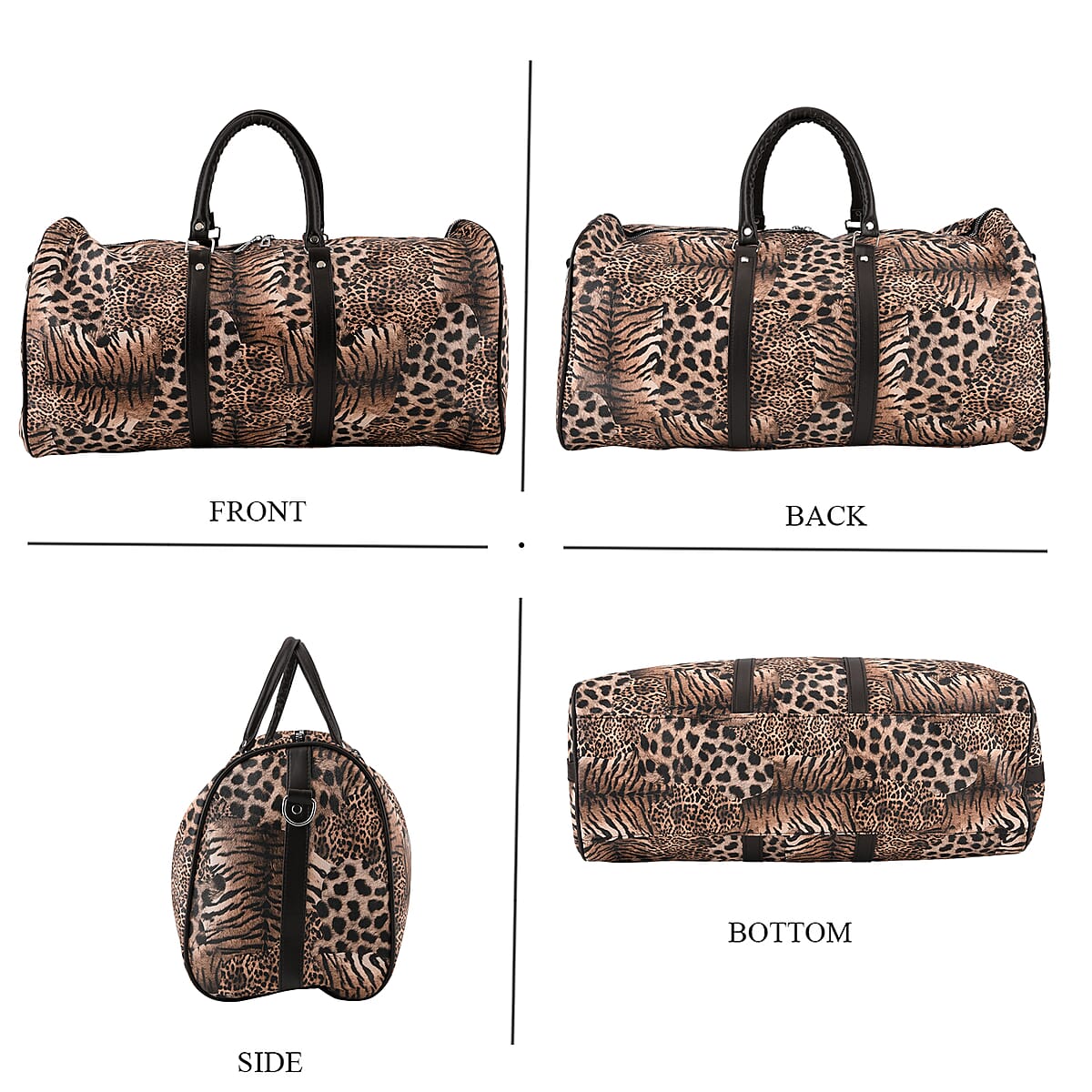 La Marey Khaki Leopard Print Faux Leather Duffel Bag image number 4