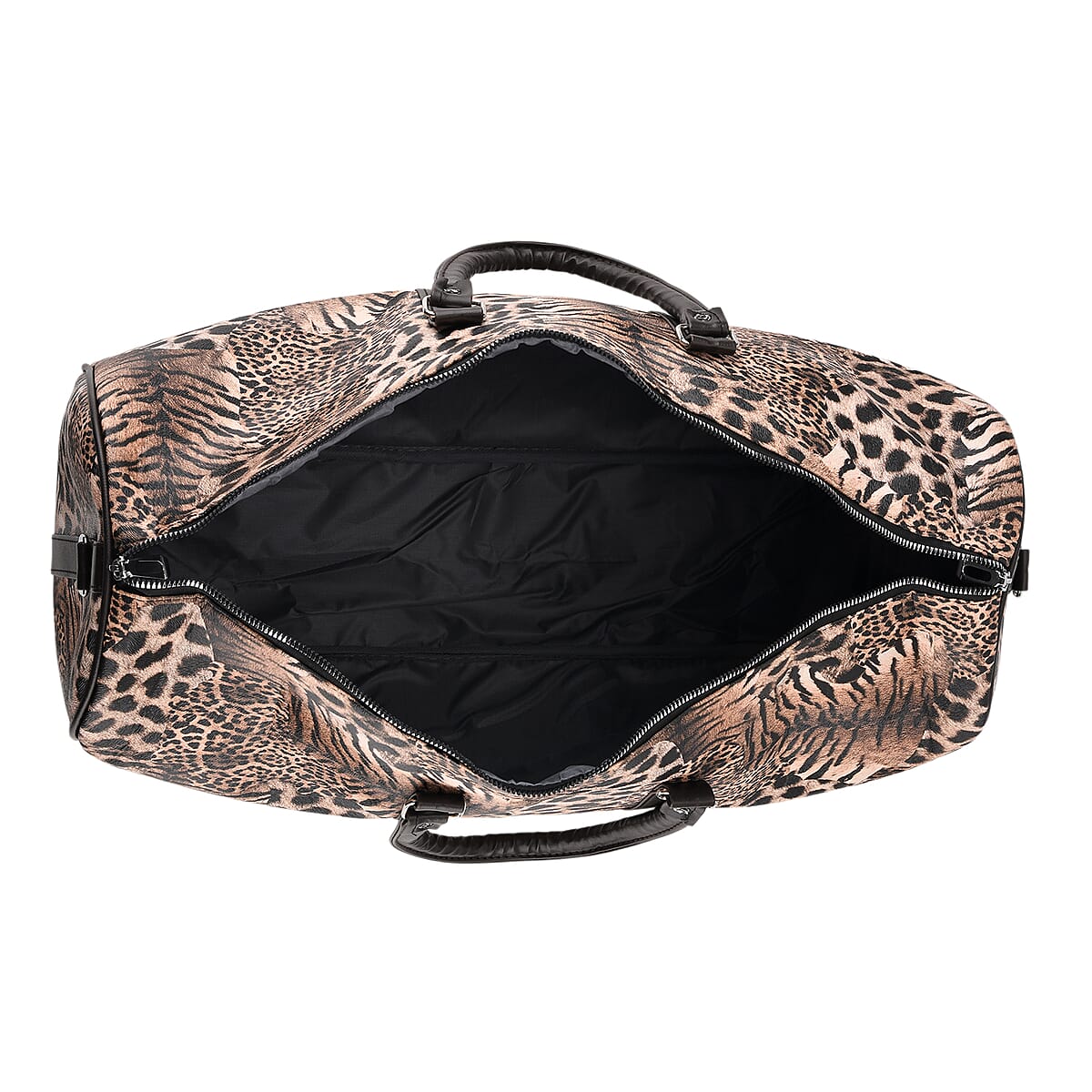 La Marey Khaki Leopard Print Faux Leather Duffel Bag image number 5