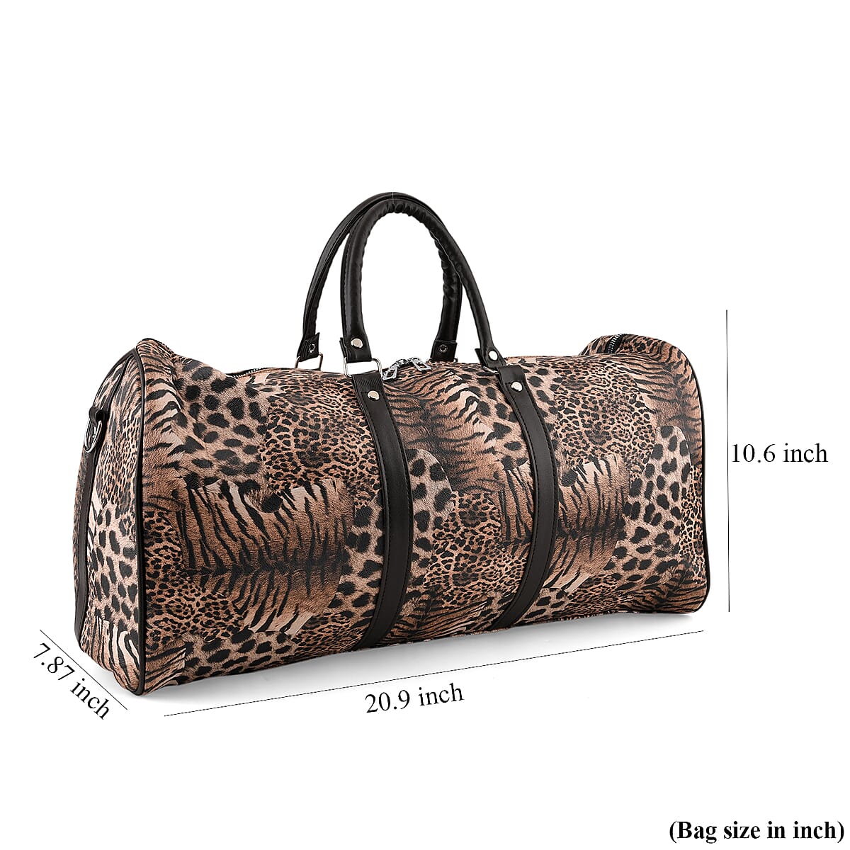 La Marey Khaki Leopard Print Faux Leather Duffel Bag image number 7