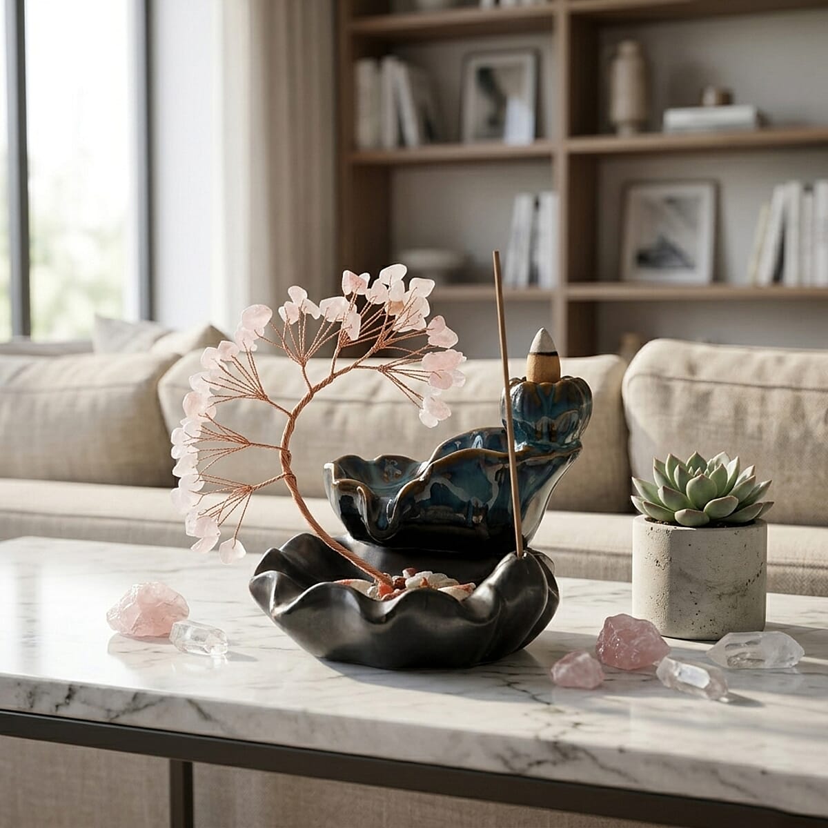 Livmore Rose Quartz Tree with Ceramic Base image number 1