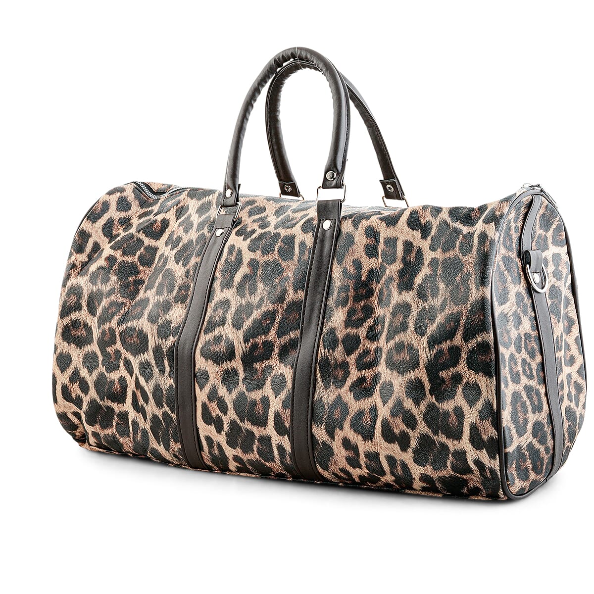 La Marey Beige with Black and Brown Leopard Print Faux Leather Duffel Bag image number 2