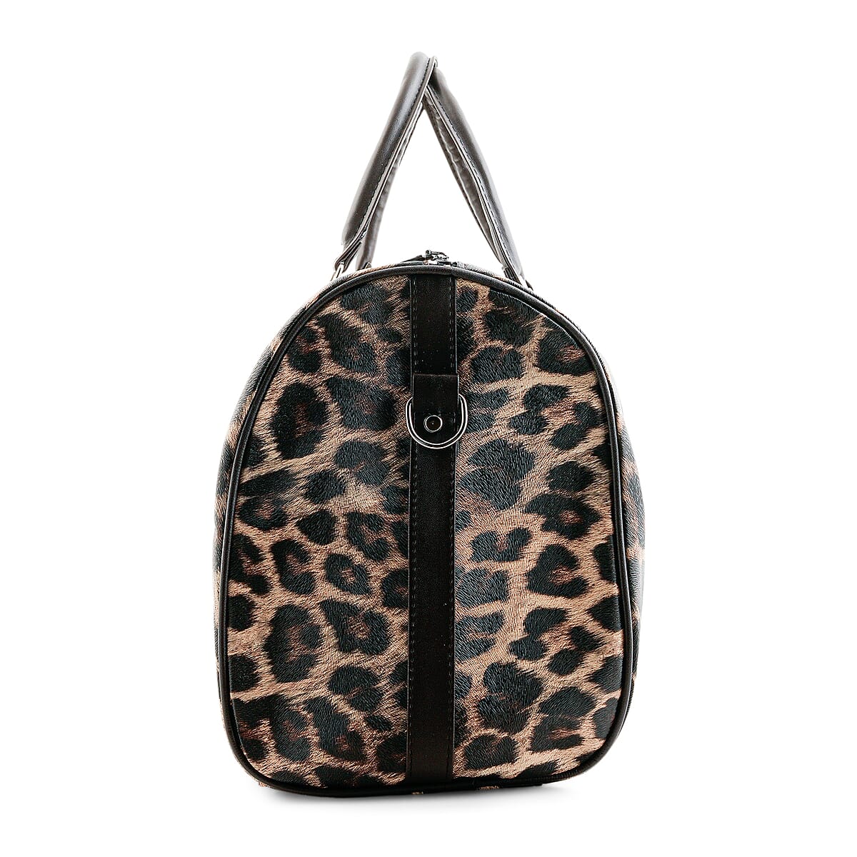 La Marey Beige with Black and Brown Leopard Print Faux Leather Duffel Bag image number 3