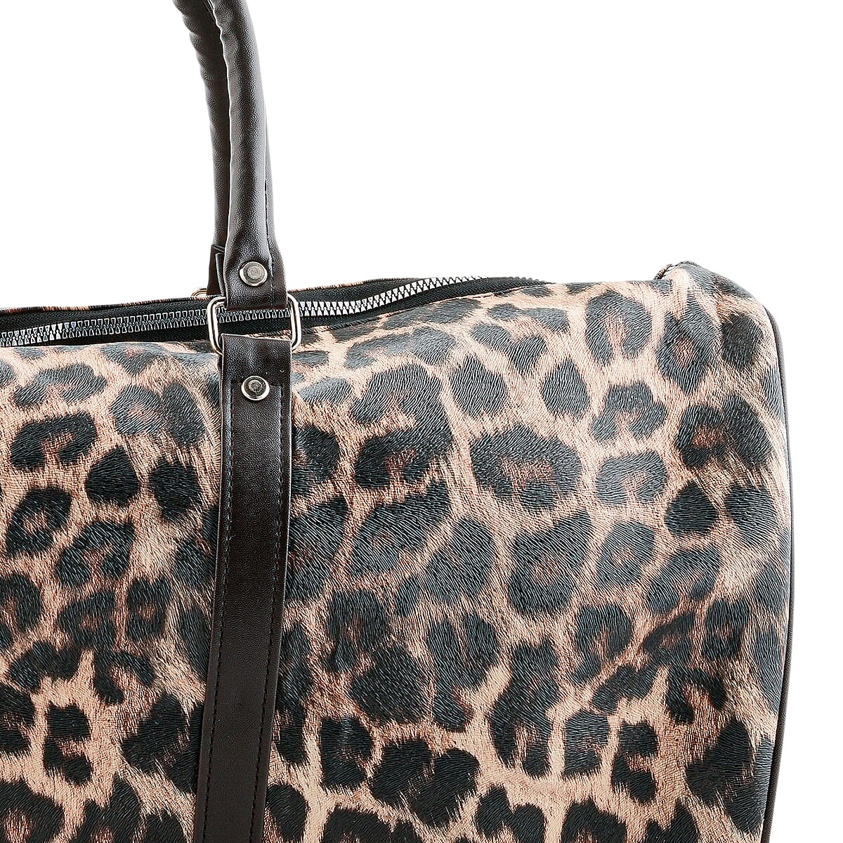 La Marey Beige with Black and Brown Leopard Print Faux Leather Duffel Bag image number 4