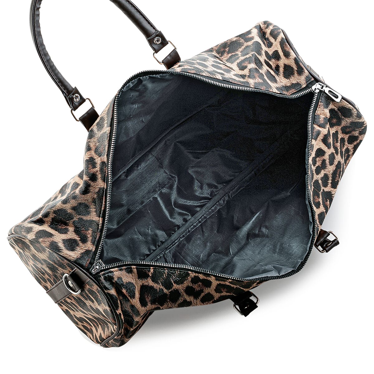 La Marey Beige with Black and Brown Leopard Print Faux Leather Duffel Bag image number 6