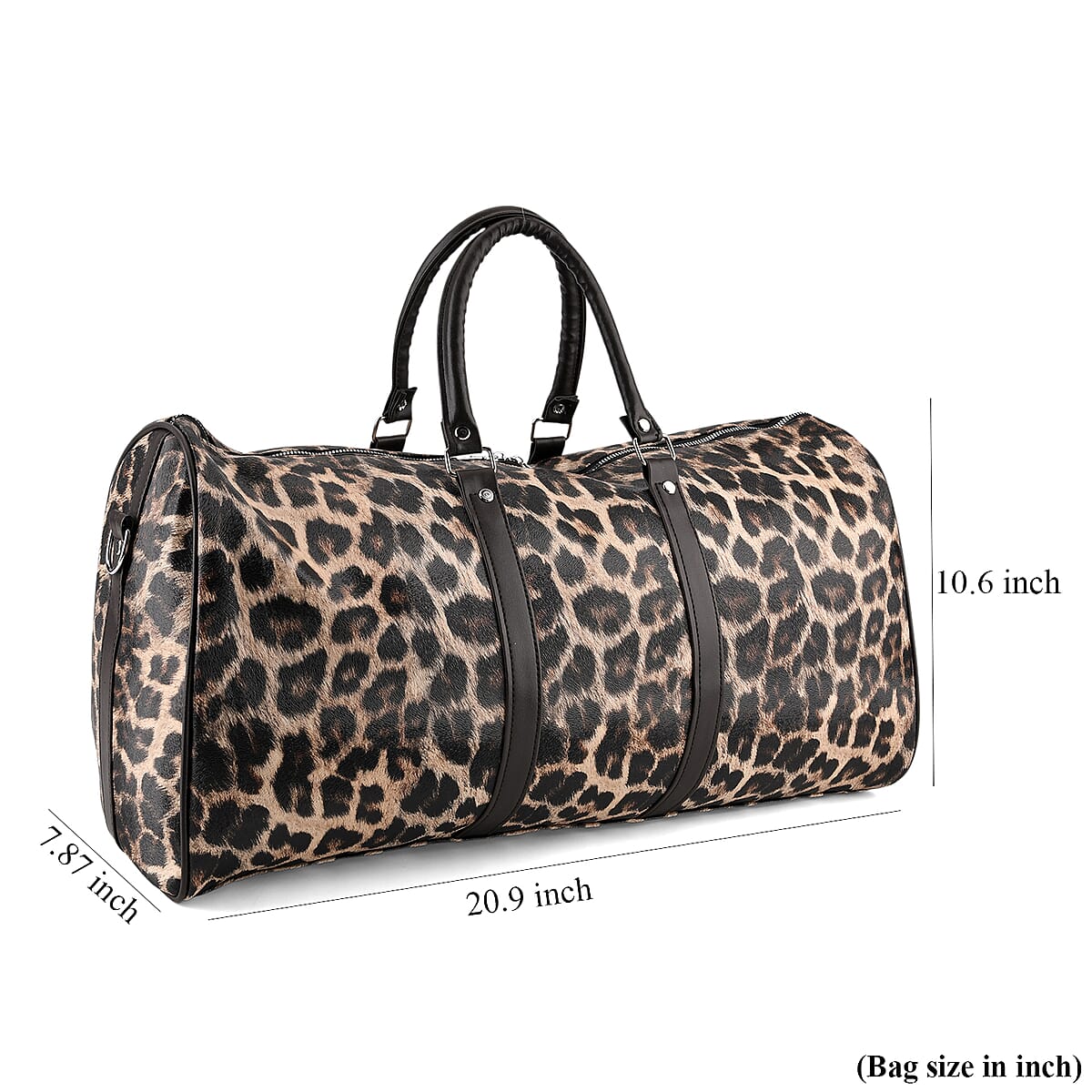 La Marey Beige with Black and Brown Leopard Print Faux Leather Duffel Bag image number 7