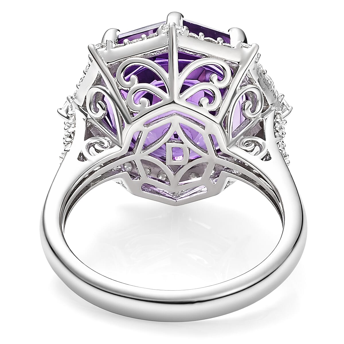 D'Joy Star Illusion Cut African Amethyst and Moissanite 12.50 ctw Ring in Rhodium Over Sterling Silver (Size 10.0) image number 4