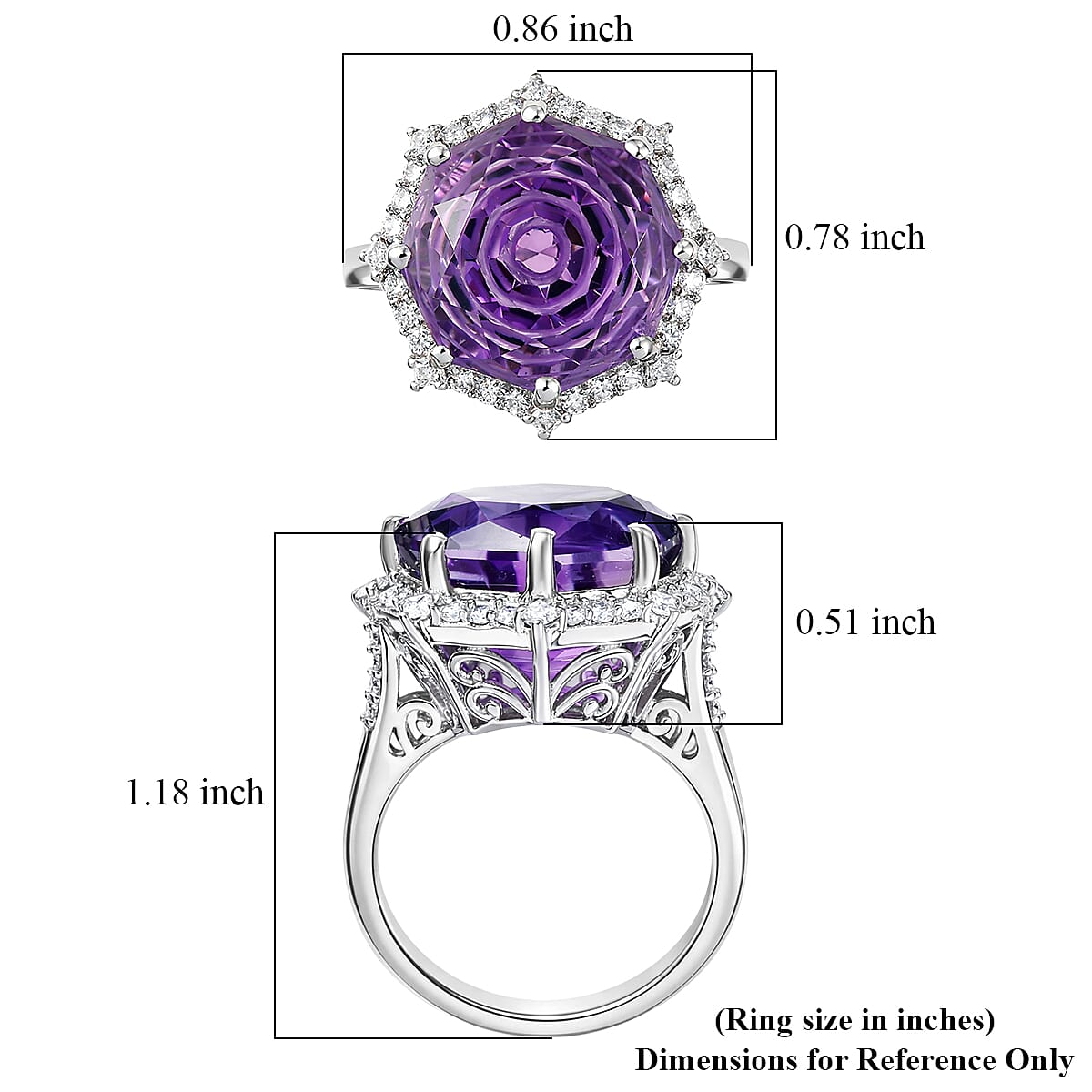 D'Joy Star Illusion Cut African Amethyst and Moissanite 12.50 ctw Ring in Rhodium Over Sterling Silver (Size 10.0) image number 5