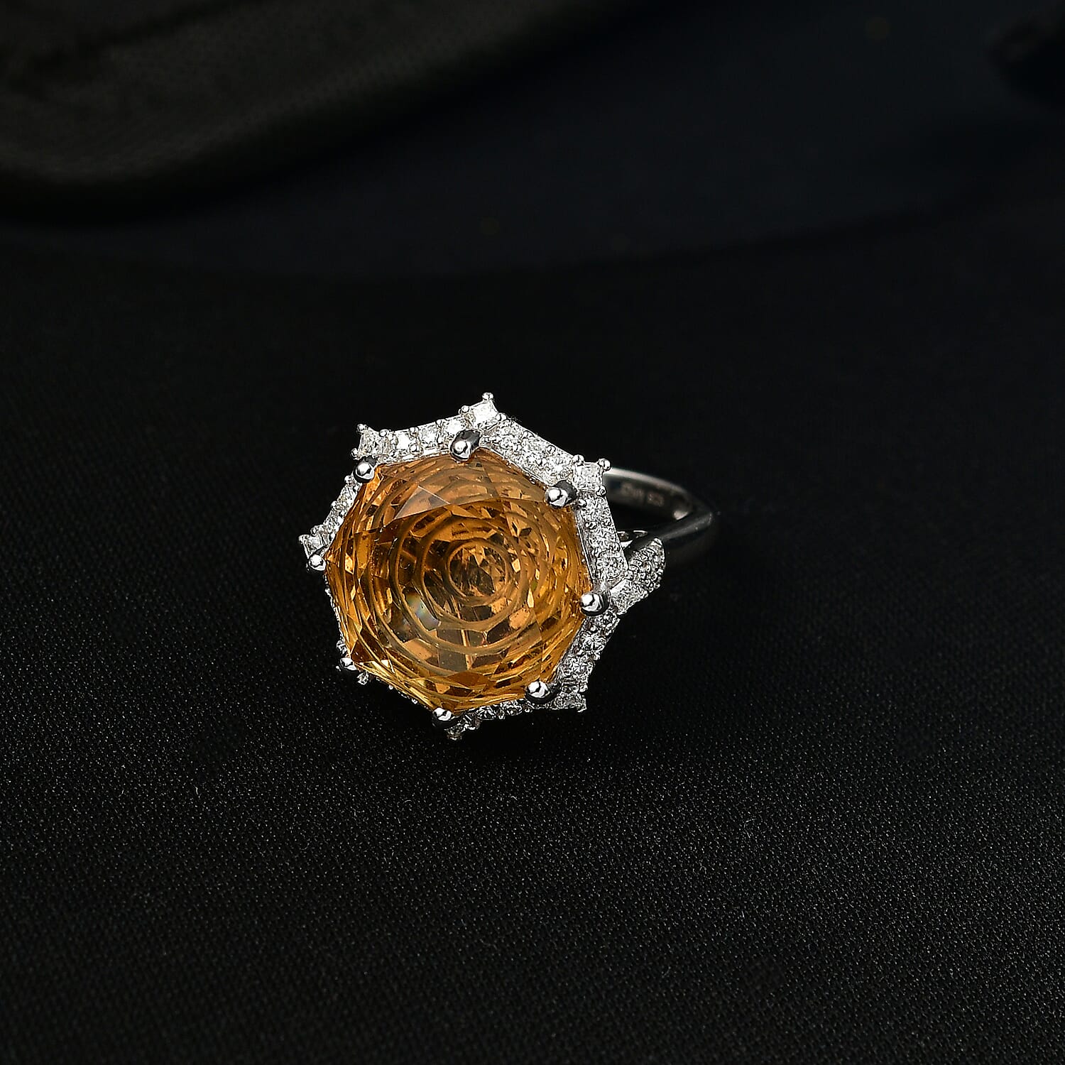D'Joy Star Illusion Cut Brazilian Citrine and Moissanite 12.70 ctw Ring in Rhodium Over Sterling Silver (Size 10.0)