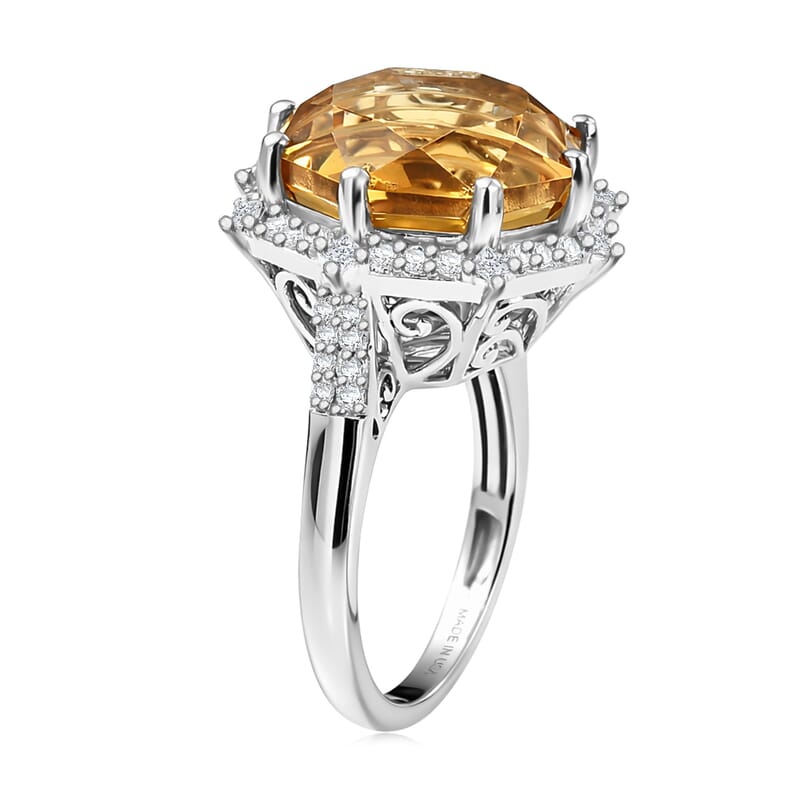 D'Joy Star Illusion Cut Brazilian Citrine and Moissanite 12.70 ctw Ring in Rhodium Over Sterling Silver (Size 10.0)