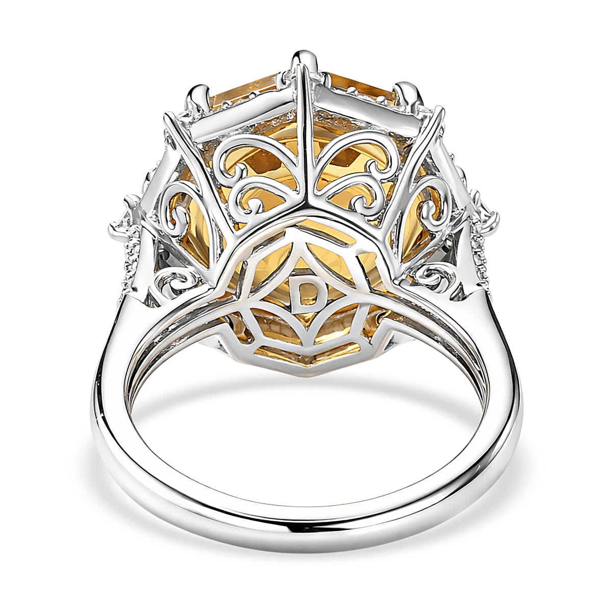 D'Joy Star Illusion Cut Brazilian Citrine and Moissanite 12.70 ctw Ring in Rhodium Over Sterling Silver (Size 10.0)