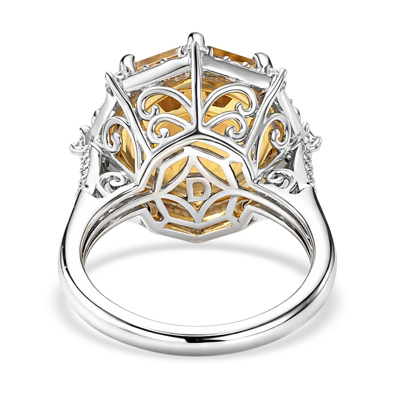D'Joy Star Illusion Cut Brazilian Citrine and Moissanite 12.70 ctw Ring in Rhodium Over Sterling Silver (Size 10.0)