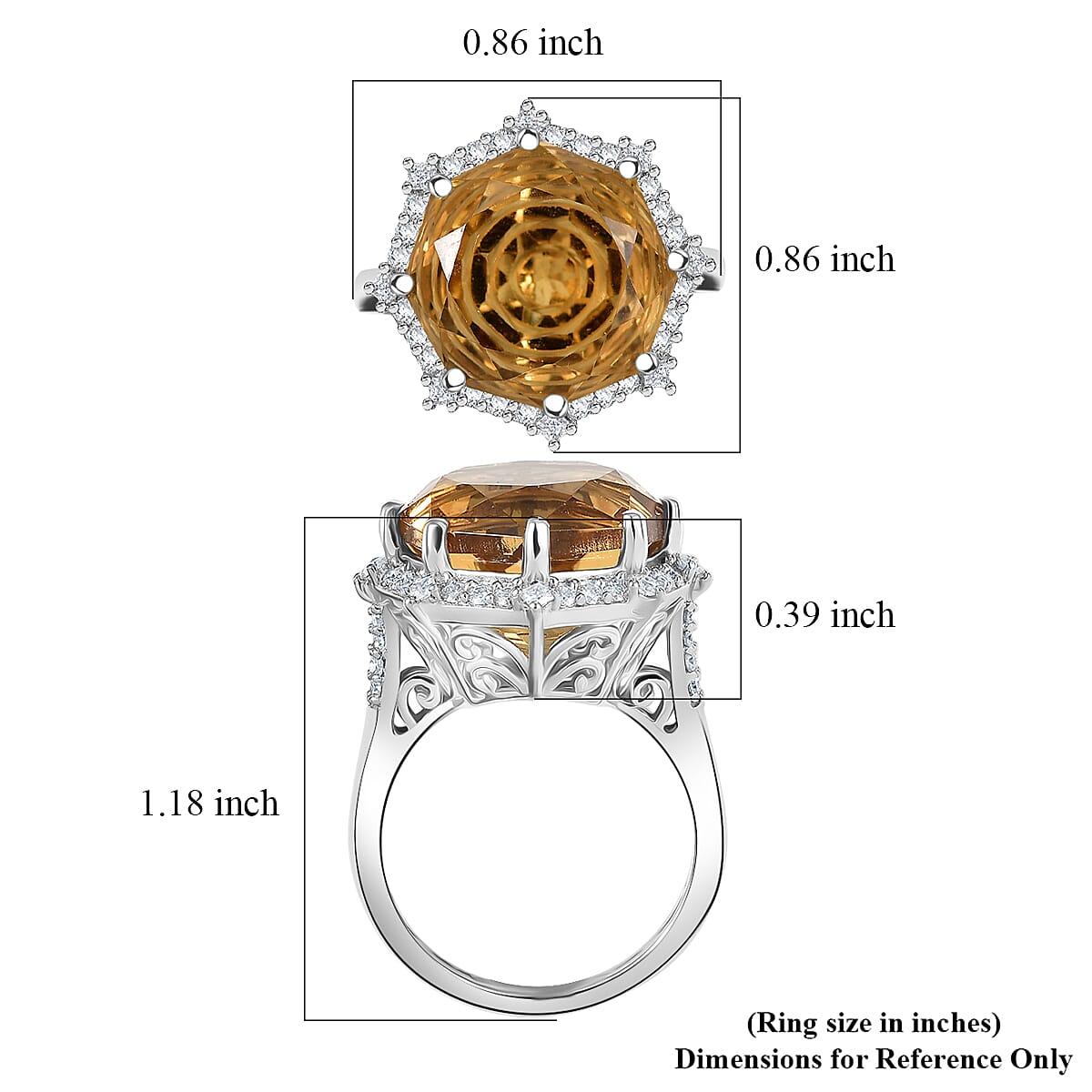 D'Joy Star Illusion Cut Brazilian Citrine and Moissanite 12.70 ctw Ring in Rhodium Over Sterling Silver (Size 10.0)