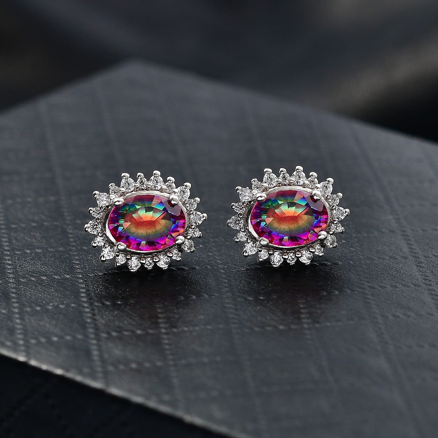 D'Joy Nebula Quartz Doublet and White Zircon 2.85 ctw Earrings in Platinum Over Sterling Silver