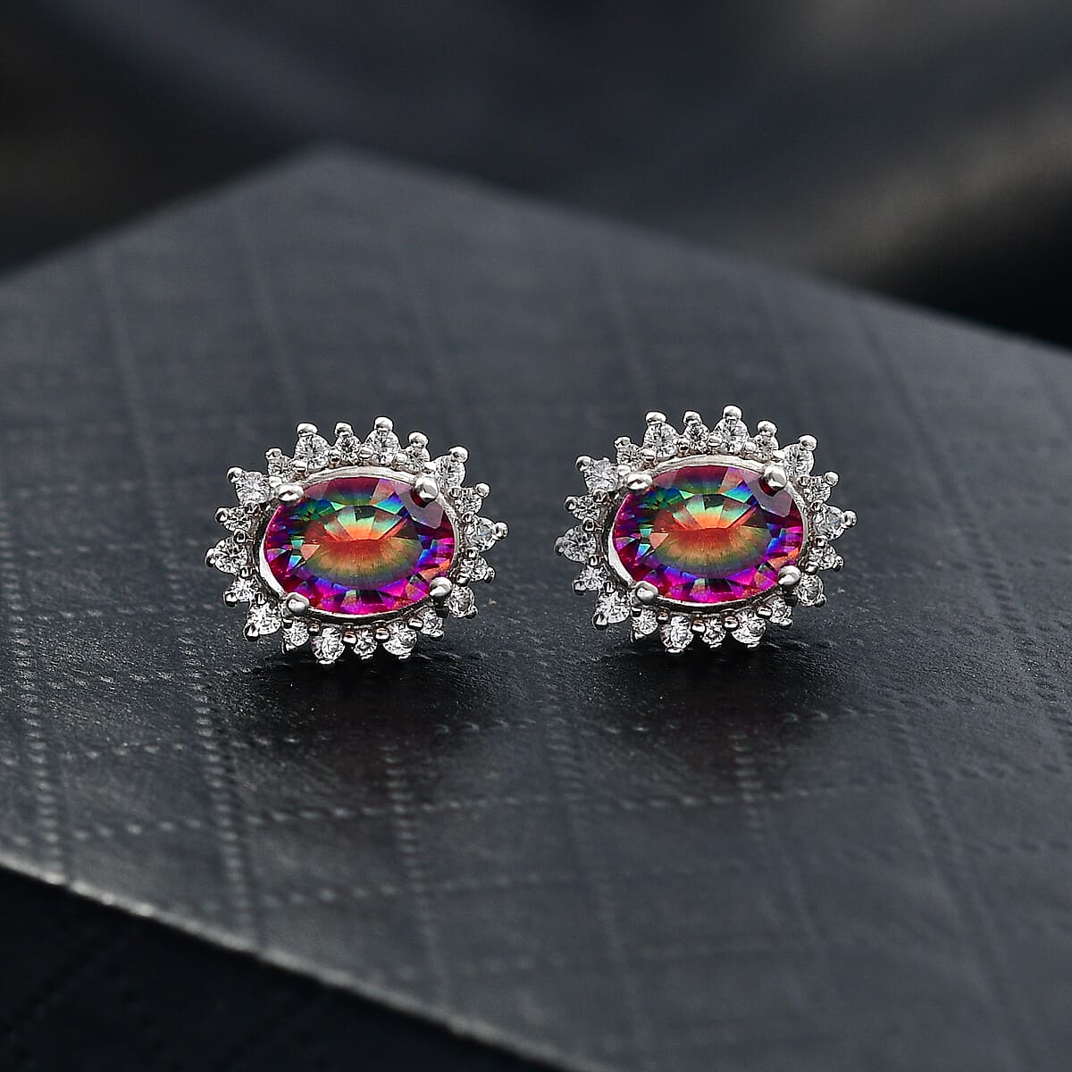 D'Joy Nebula Quartz Doublet and White Zircon 2.85 ctw Earrings in Platinum Over Sterling Silver image number 1